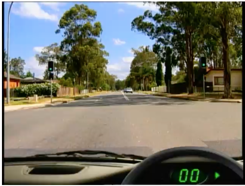 Green light, oncoming car &mdash; hazard perception practice clip 52