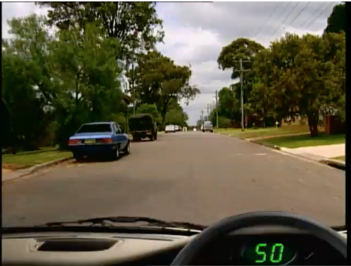 Parked trucks on the left &mdash; hazard perception practice clip 64