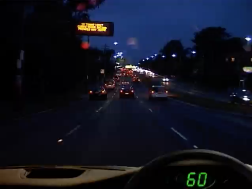 Night traffic, message sign &mdash; hazard perception practice clip 69