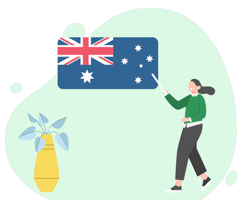 An illustration of a person presenting the Australian flag