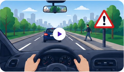 Hazard perception clip - a developing hazard on a real road, seen from the driver's seat