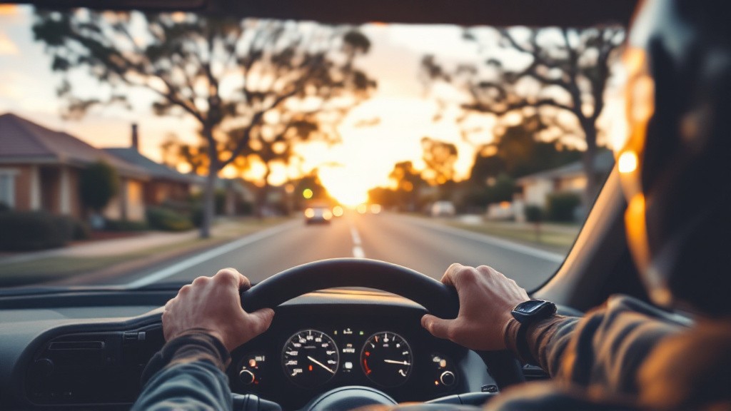 A learner rider on a motorbike practising on a quiet Australian suburban road