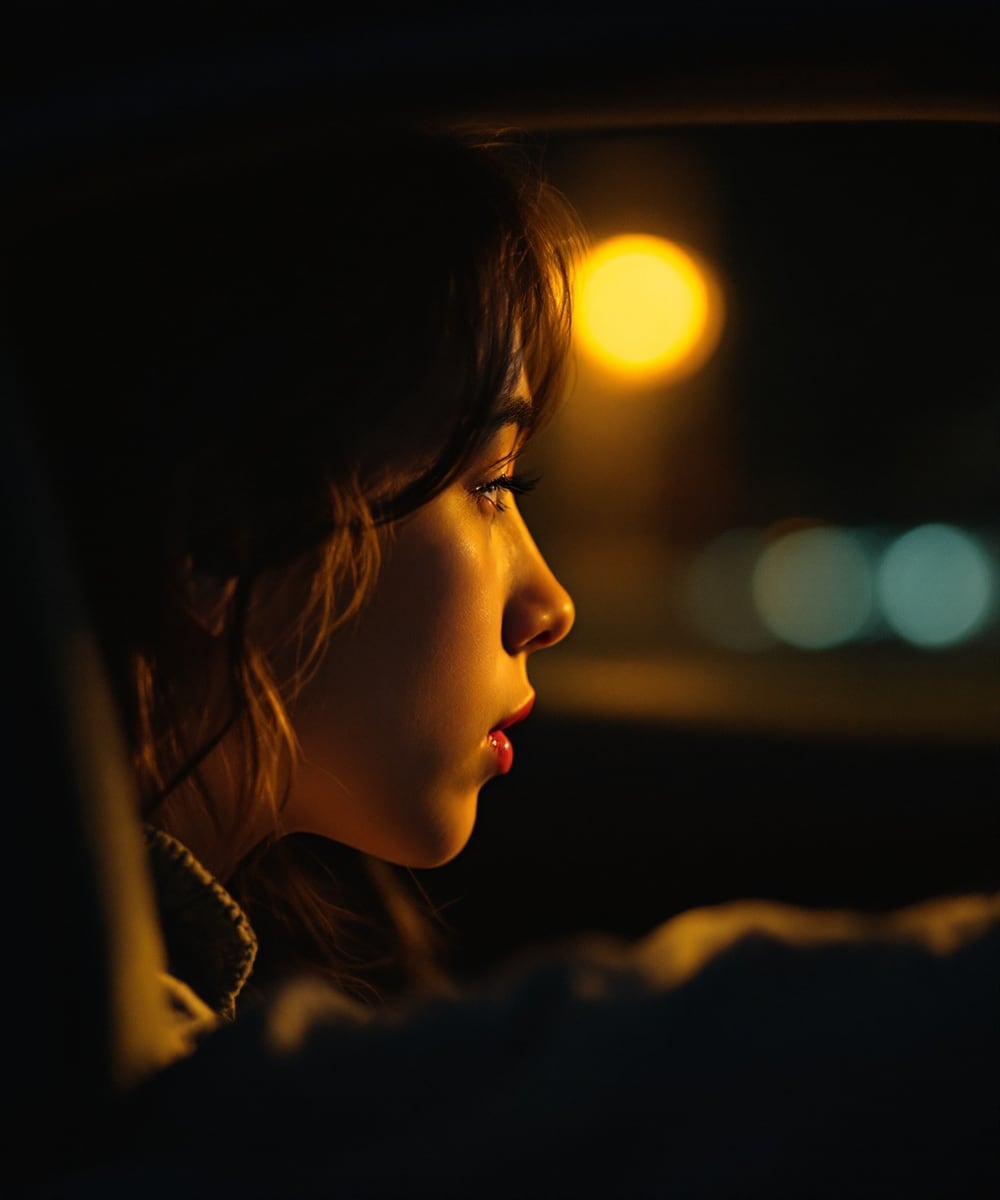 A young learner driver pausing calmly, taking a slow breath before a lesson, in soft natural light